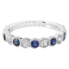 Prong Set White and Blue Sapphire Hexagon Band Halfway Around