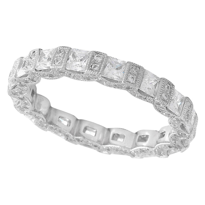 Bar Set Princess Cut Diamond Three Sided Eternity Band