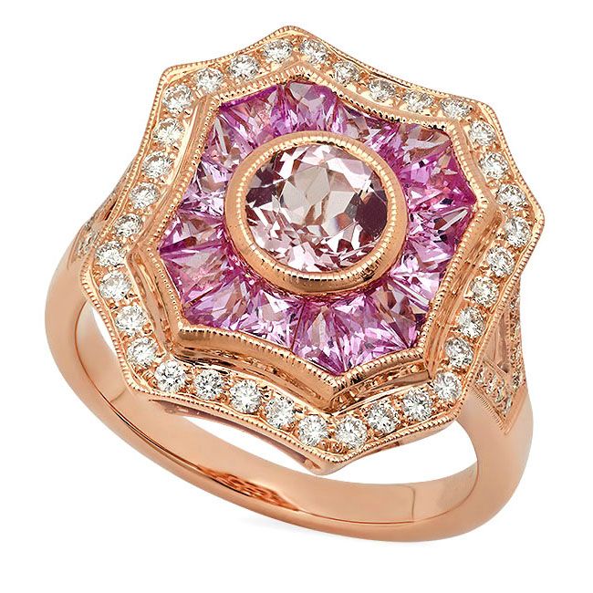 Pink Sapphire and Diamond Art-Deco Halo Mount