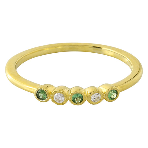 Bezel Set Tsavorite and Diamond Fashion Band with Milgrain
