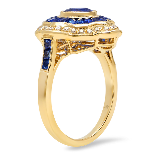 French Cut Sapphire and Diamond Halo Mount