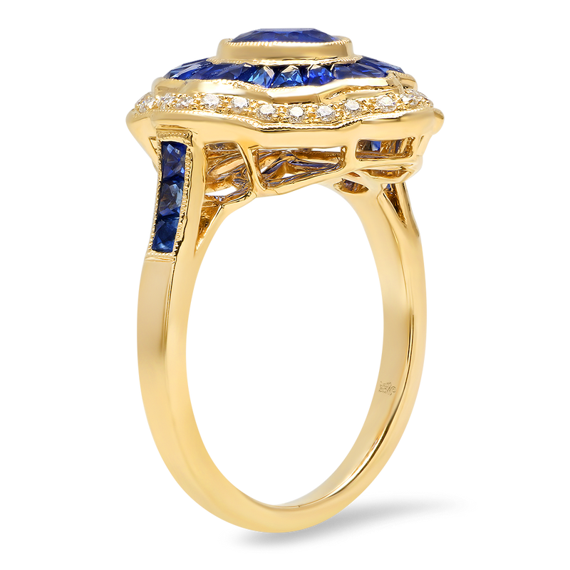 French Cut Sapphire and Diamond Halo Mount