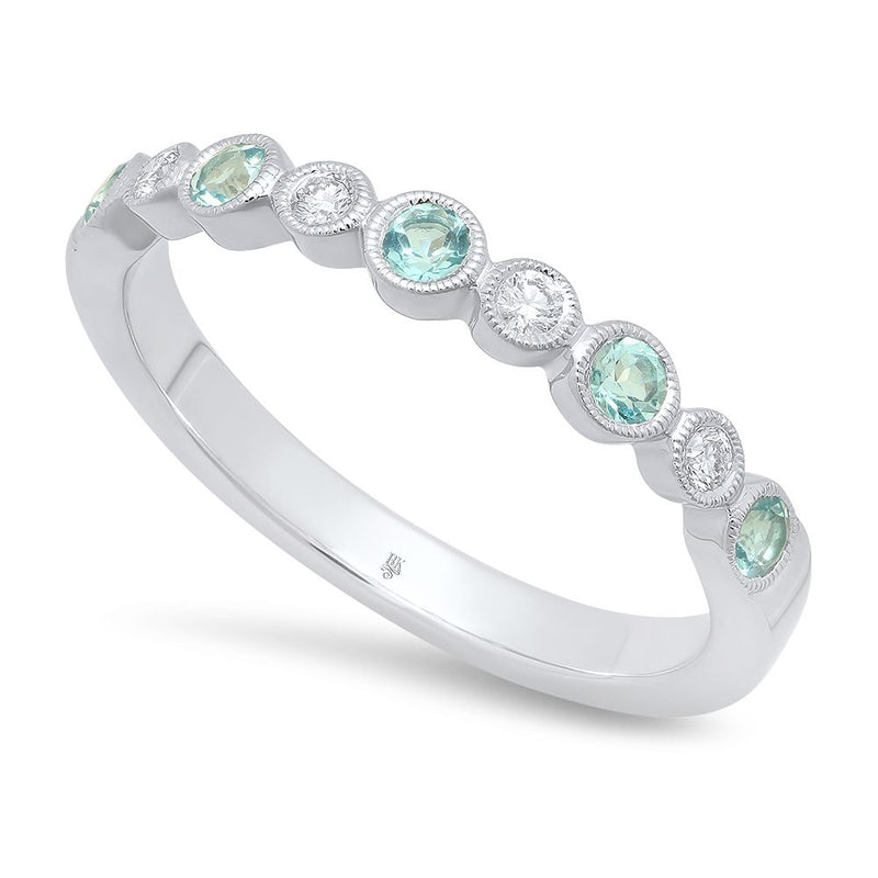 Bezel Set Aquamarine and Diamond Band Halfway Around (SML)
