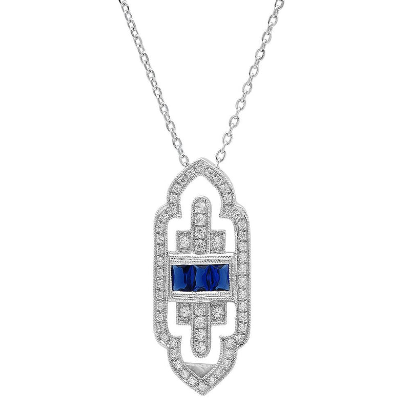 Art Deco French Cut Sapphire and Diamond Pendant
