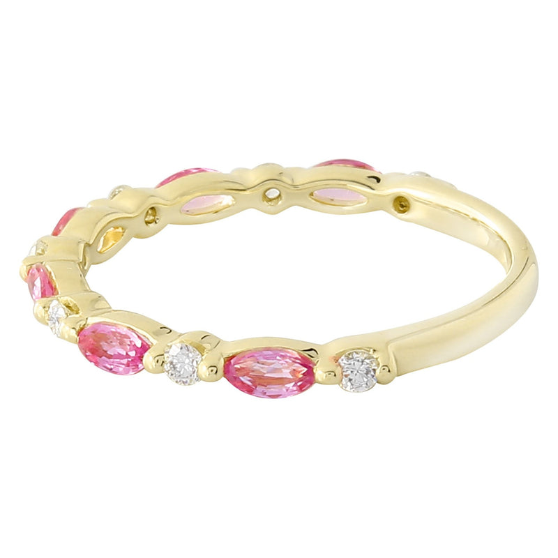 Marquise Cut Pink Sapphire and Diamond Band Halfway Around