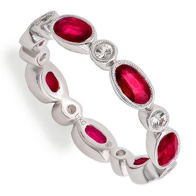 Oval Ruby and Round White Sapphire Eternity Band