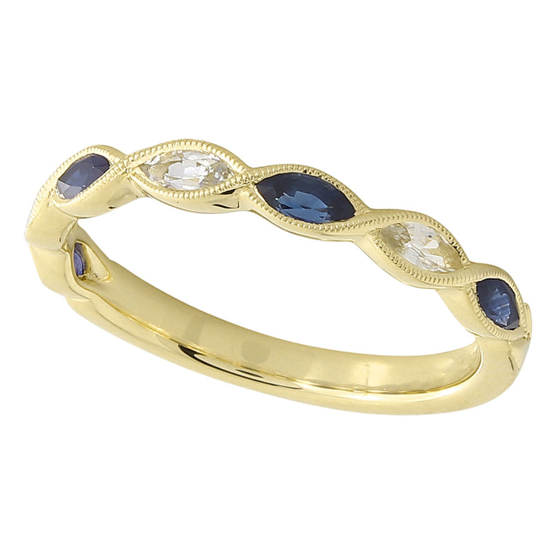 Bezel Set Marquise Cut White and Blue Sapphire Band Halfway Around