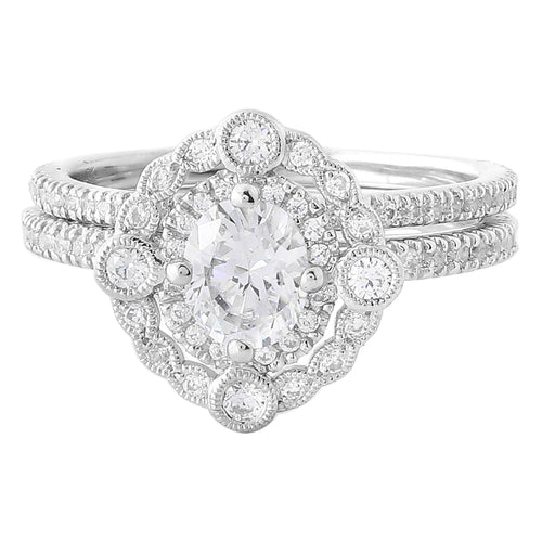 Oval Diamond Halo Engagement Set