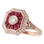 Ruby and Diamond Art-Deco Halo Ring