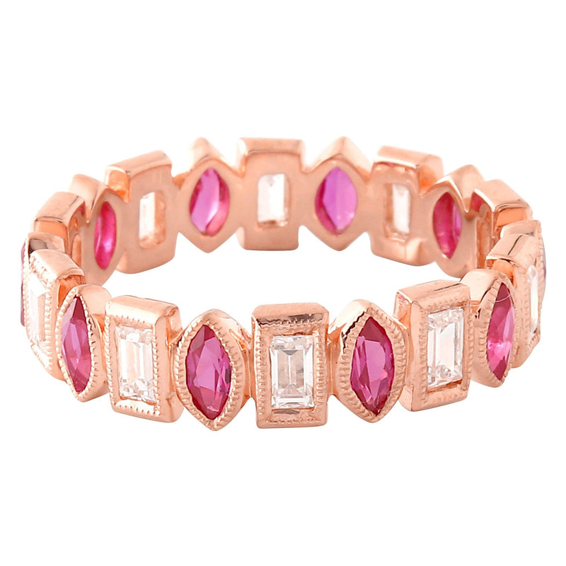 Bezel Set Ruby and Baguette Diamond Eternity Band