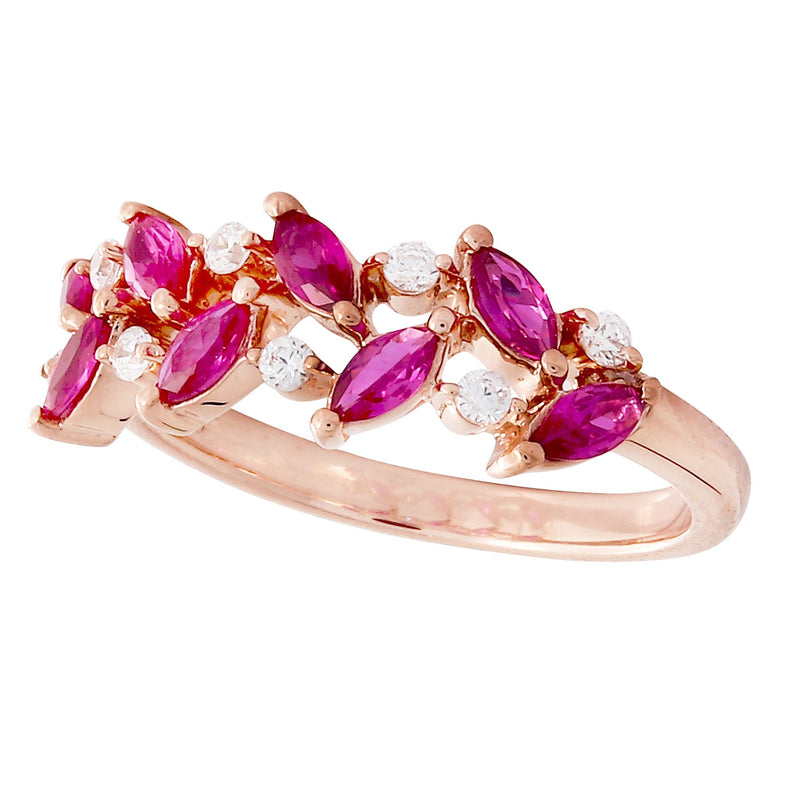 Marquise Cut Ruby and Diamond Floral Band