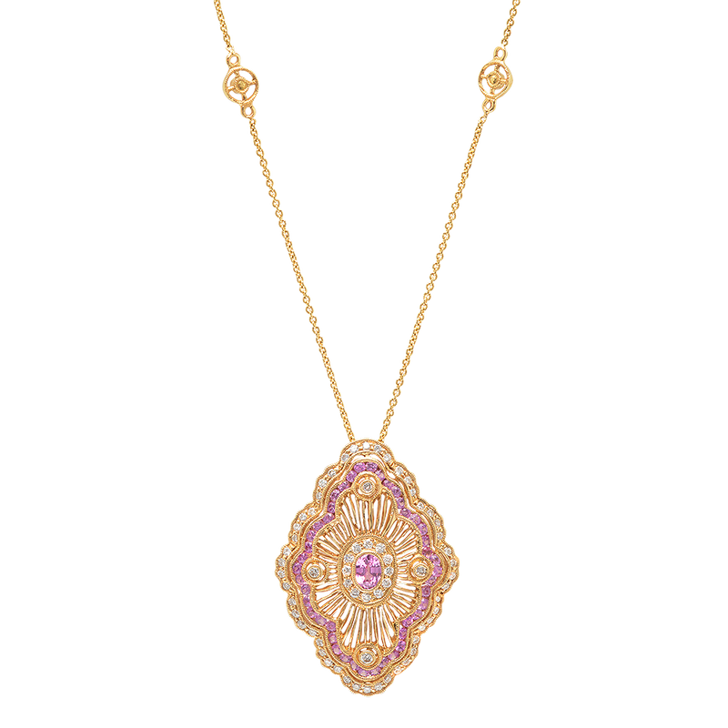 Pink Sapphire and Diamond Pendant