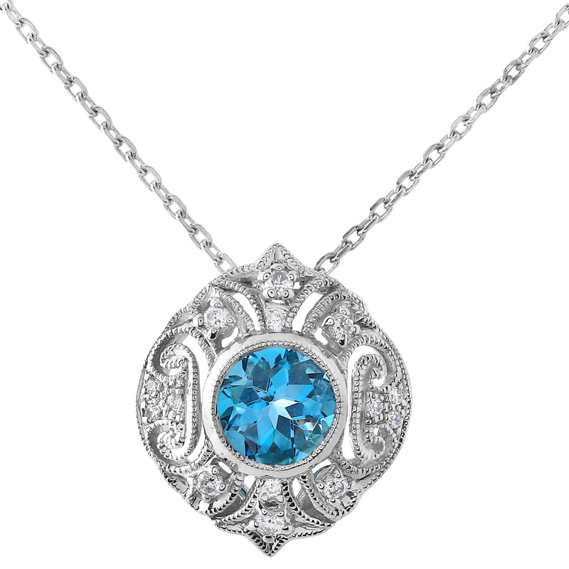 Vintage Inspired Bezel Set London Blue Topaz Pendant