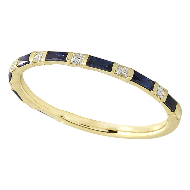 Bar Set Sapphire and Diamond Band Halfway Around