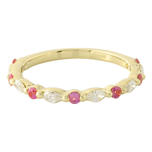 Marquise Cut Diamond and Pink Sapphire Band Halfway Around