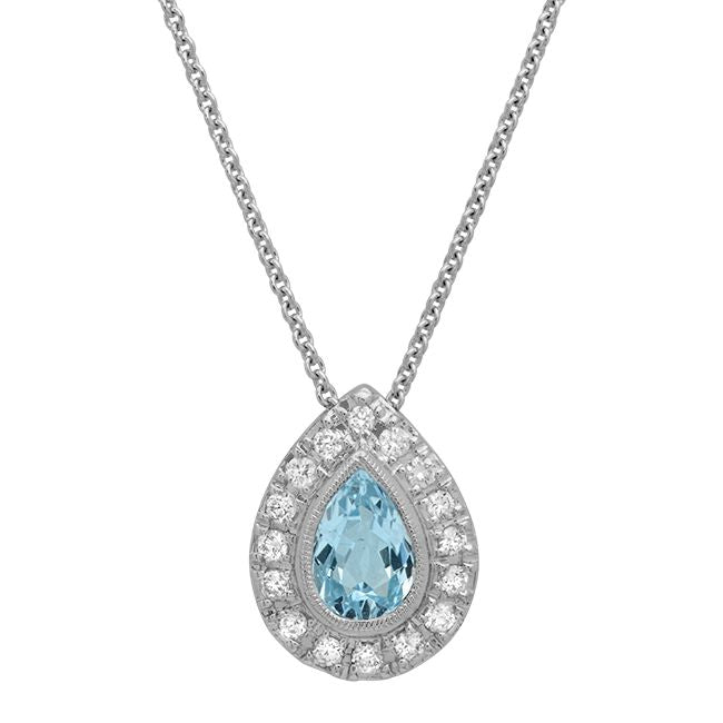 Pear Cut Aqua and Diamond Pendant
