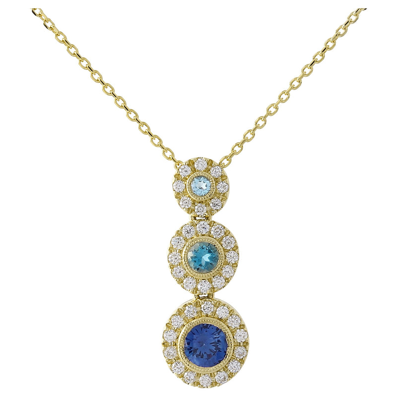 Bezel Set Blue Topaz with Diamond Halos Pendant