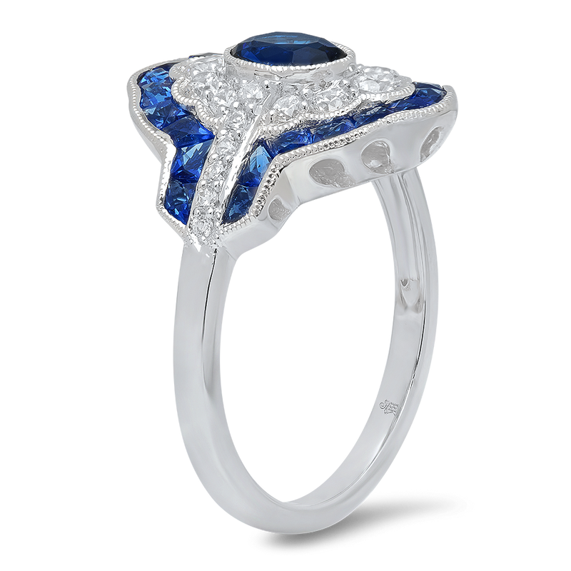 French Cut Blue Sapphire and Diamond Ring