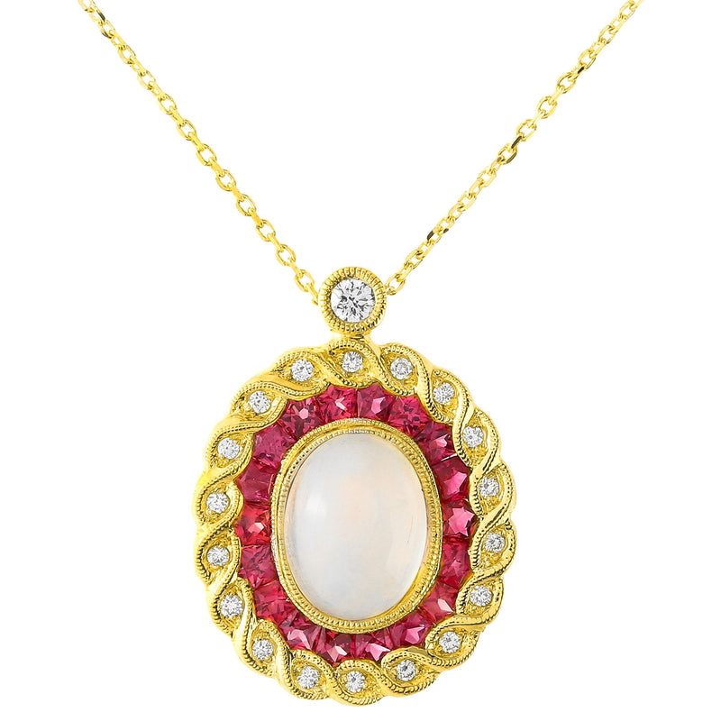 Diamond and Ruby Opal Center Pendant