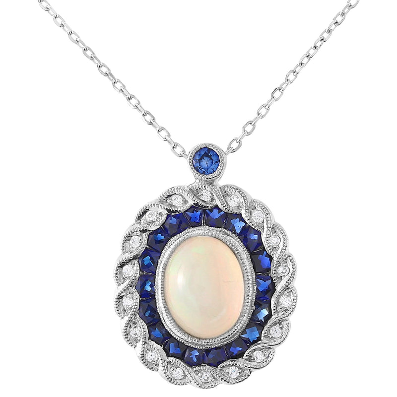 Diamond and Sapphire Opal Center Pendant