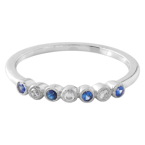 Bezel Set Sapphire and Diamond Fashion Band with Milgrain