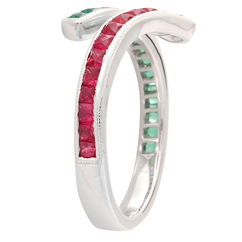 Channel Set Ruby and Tsavorite Wrap Around Band