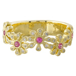 Bezel Set Pink Sapphire Floral Band Halfway Around