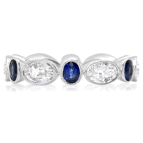 Oval Cut White and Blue Sapphire Eternity Band