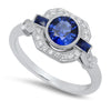 Round Cut Diamonds Halo with Sapphire Baguettes Mount