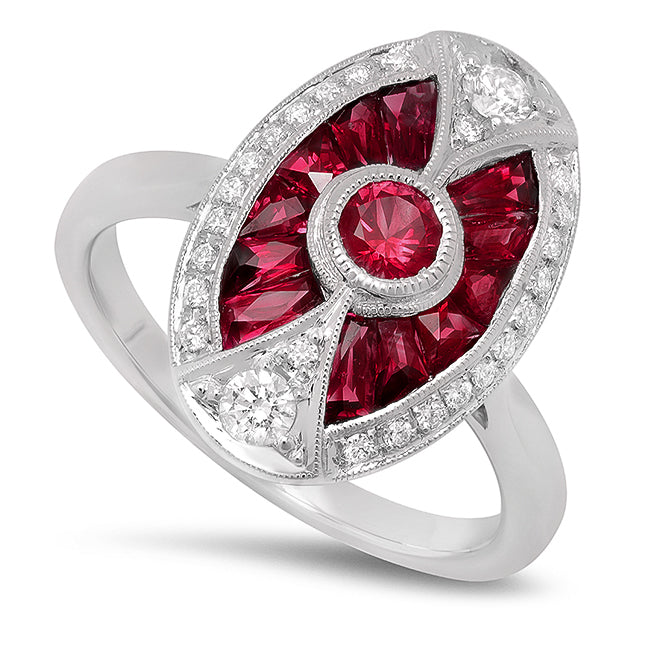 French Cut Ruby and Diamond Fashion Mount