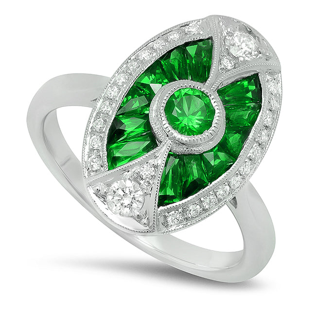 French Cut Tsavorite and Diamond Fashion Mount