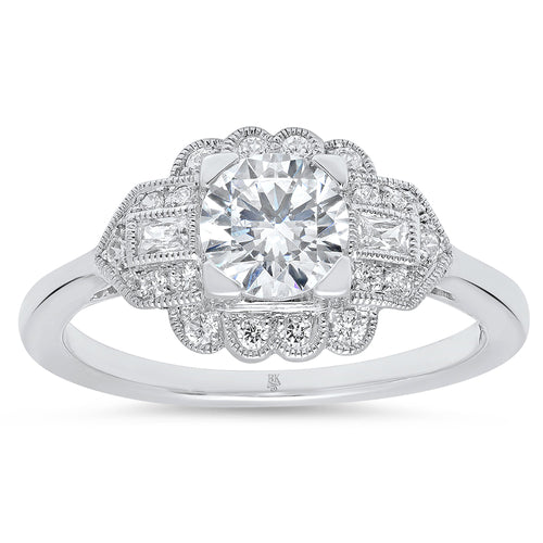 Vintage Inspired Baguette Diamond Engagement Semi-Mount