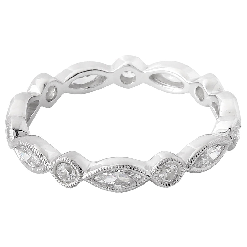 Bezel Set Marquise and Round Diamonds Alternating in Eternity Band