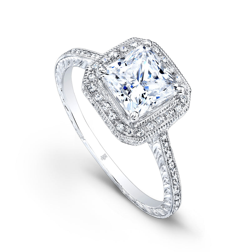 Princess Cut Diamond Halo Engagement Semi-Mount