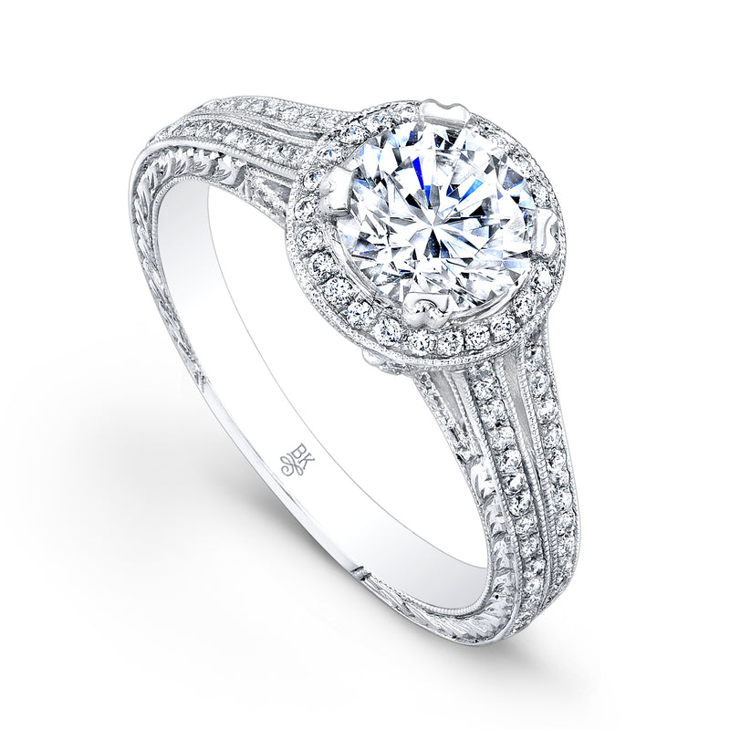 Vintage Inspired Diamond Halo Engagement Semi-Mount