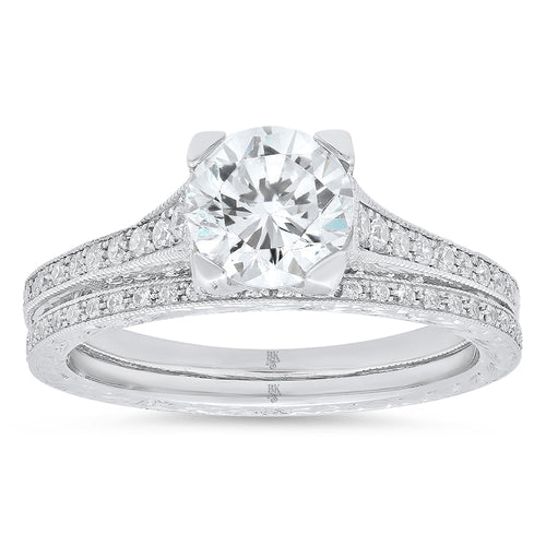 Round Diamonds Engagement Ring Semi-Mount with Matching Band