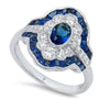 French Cut Blue Sapphire and Diamond Ring