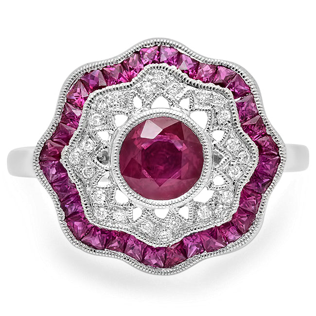 French Cut Ruby and Diamond Fashion Ring