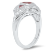 Ruby Cushion Cut Center Vintage Inspired Mount