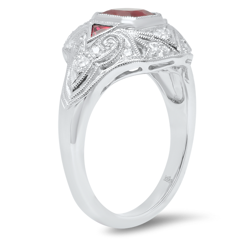Ruby Cushion Cut Center Vintage Inspired Mount