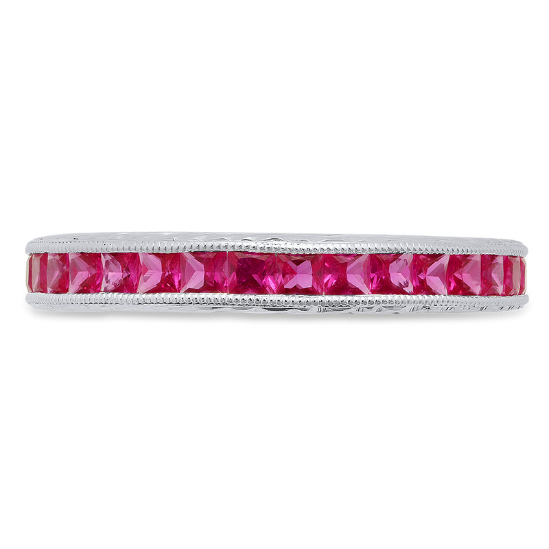 French Cut Ruby Eternity Band-2.2mm Wide