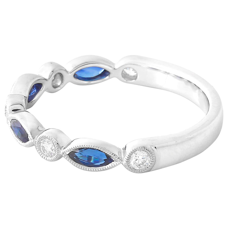 Marquise Cut Sapphire and Diamond Band Halfway Around