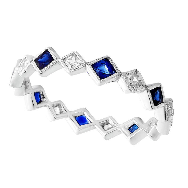 Princess Cut Diamond and Sapphire Bezel Set Eternity Band