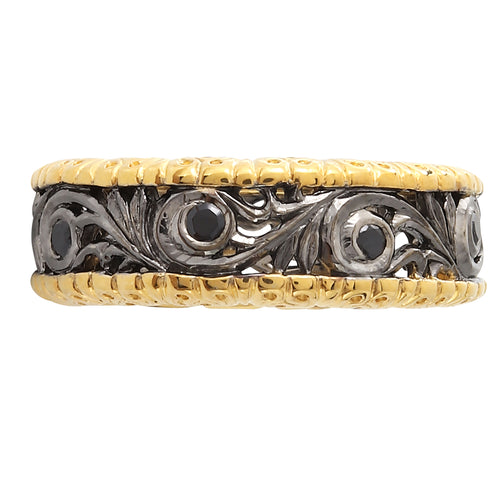 Yellow Gold Rhodium Plated Black Diamond Band