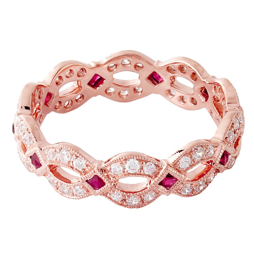 Princess Cut Ruby and Diamond Infinity Band