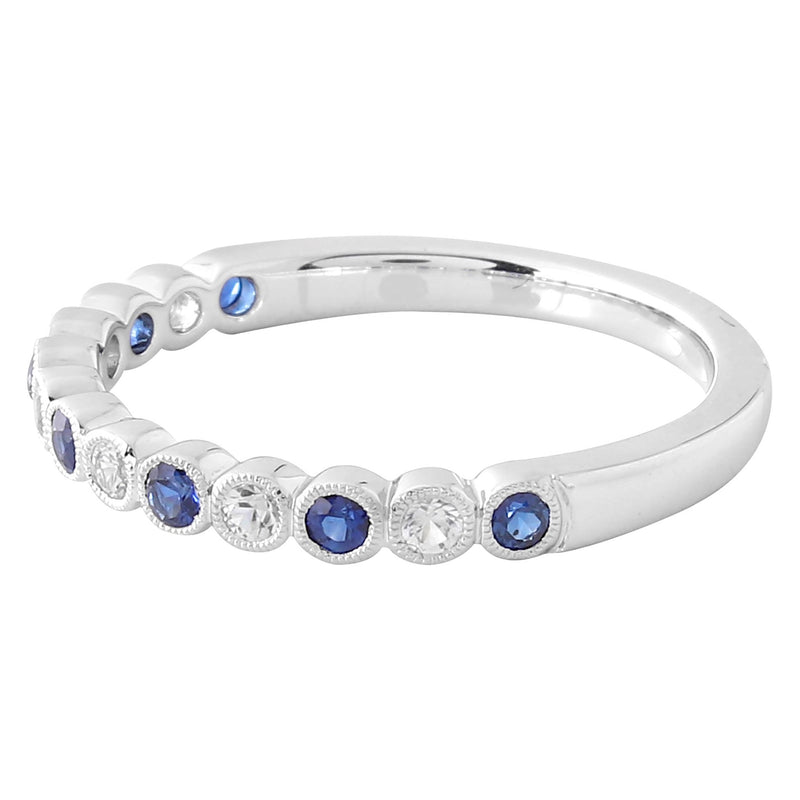 Bezel Set White and Blue Sapphire Band Halfway Around