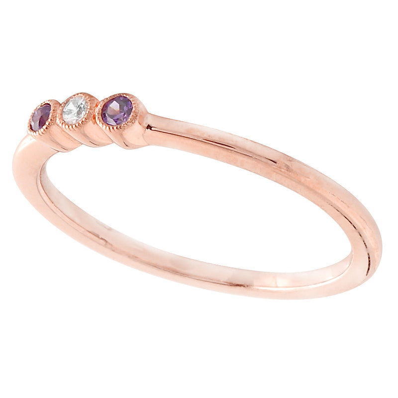 Bezel Set Amethyst and Diamond Fashion Band with Milgrain