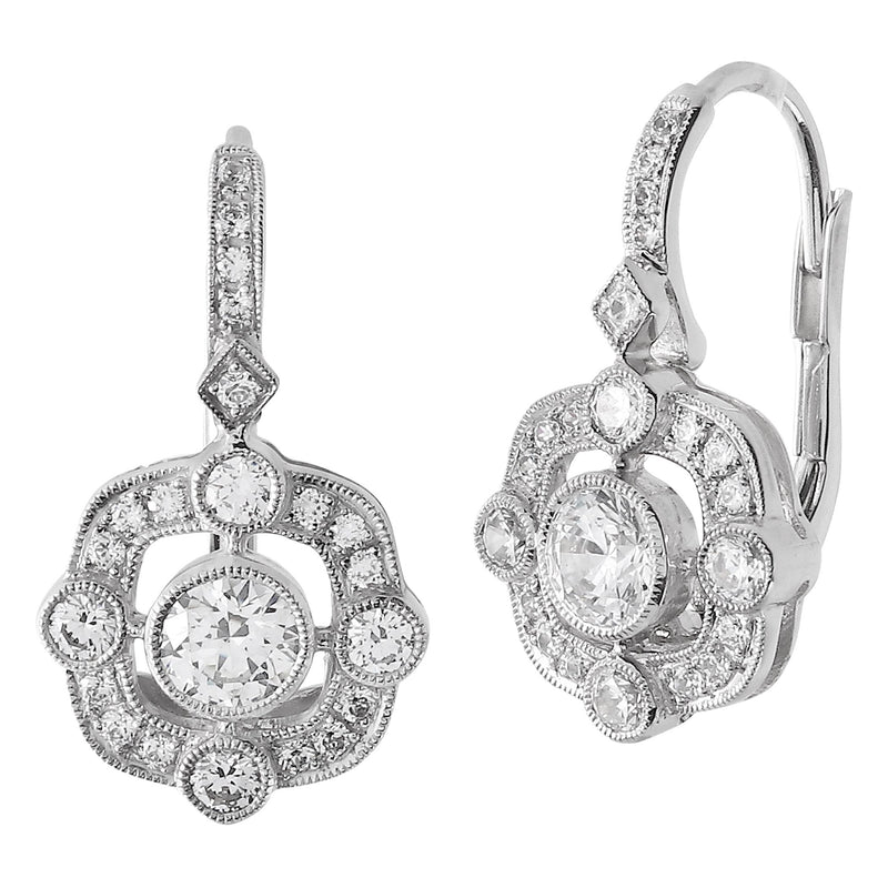 Bezel Set Round Diamond Center Leverback Earrings