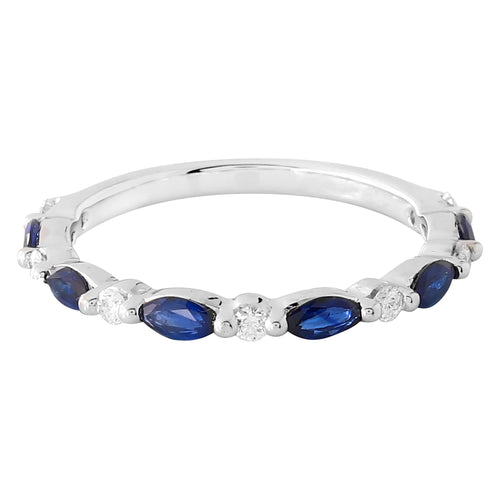 Marquise Cut Sapphire and Diamond Band Halfway Around