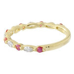 Marquise Cut Diamond and Pink Sapphire Band Halfway Around